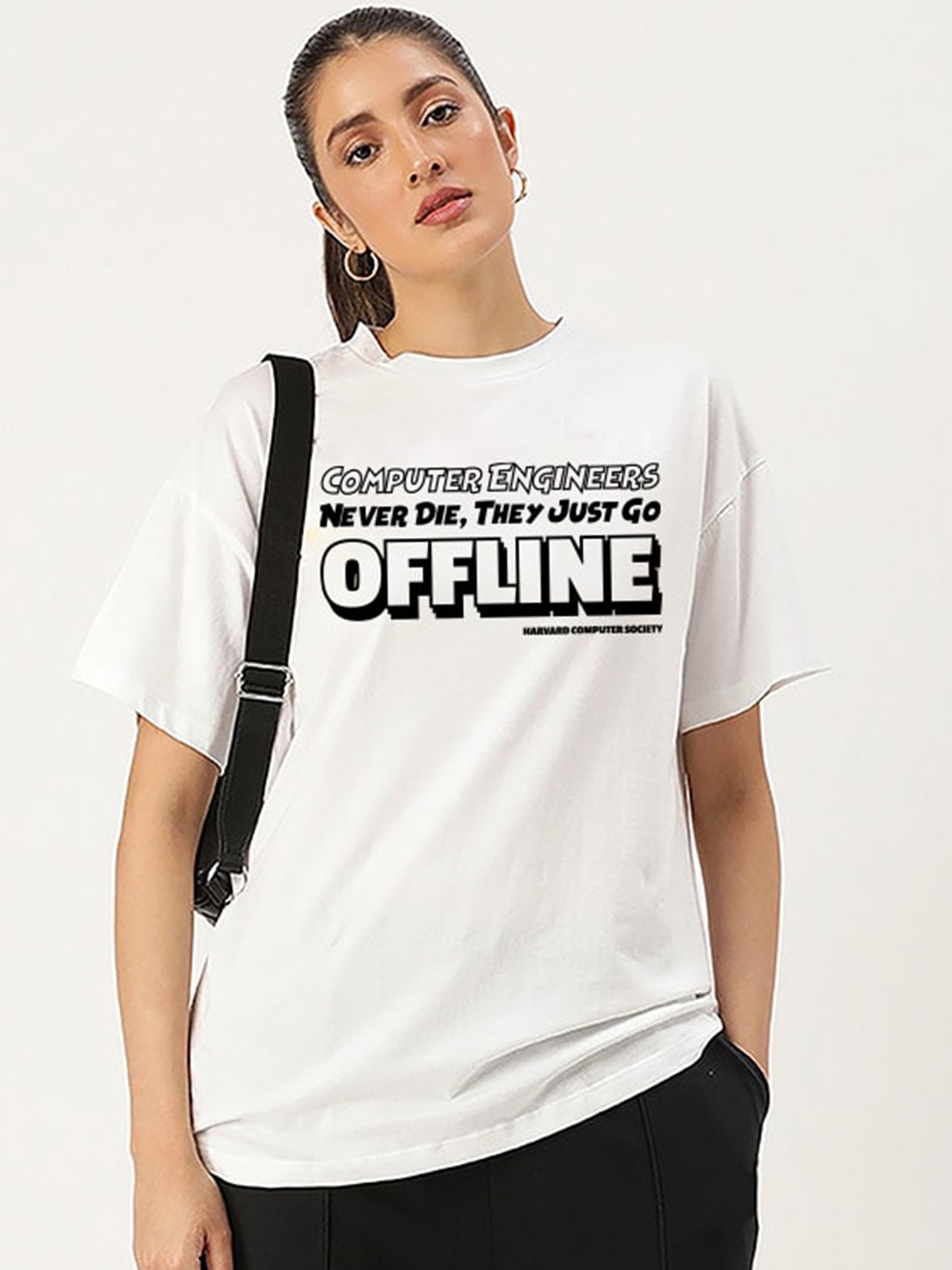 

Harvard Off White Typography Printed Drop-Shoulder Sleeves Cotton Oversized T-shirt