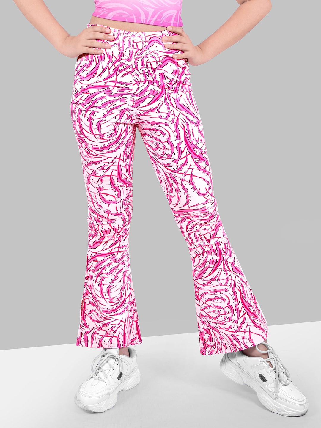 

Naughty Ninos Girls Skinny Fit Printed Flared Jegging, White