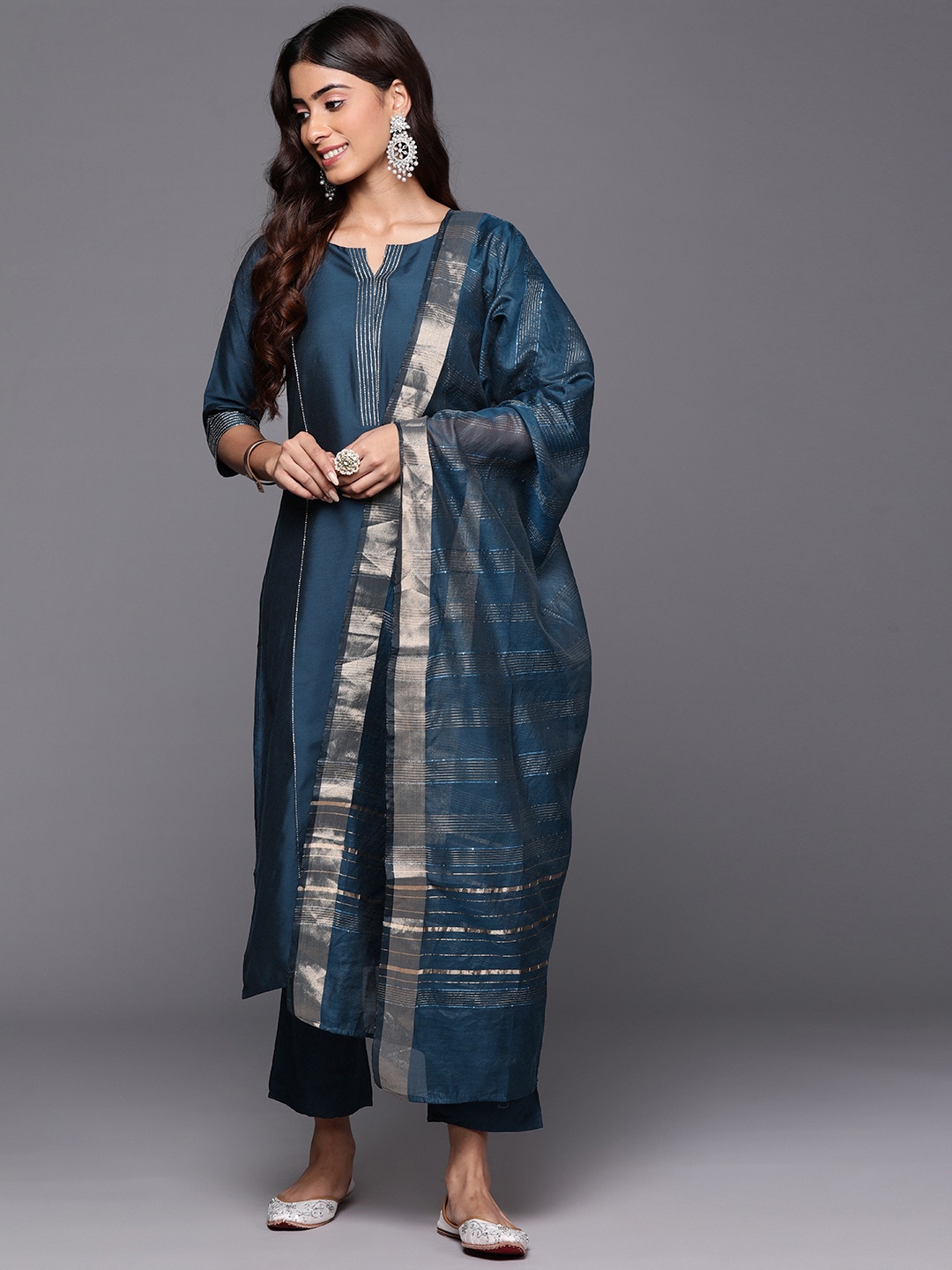 

Libas Zari Regular Kurta with Trousers & Dupatta, Blue
