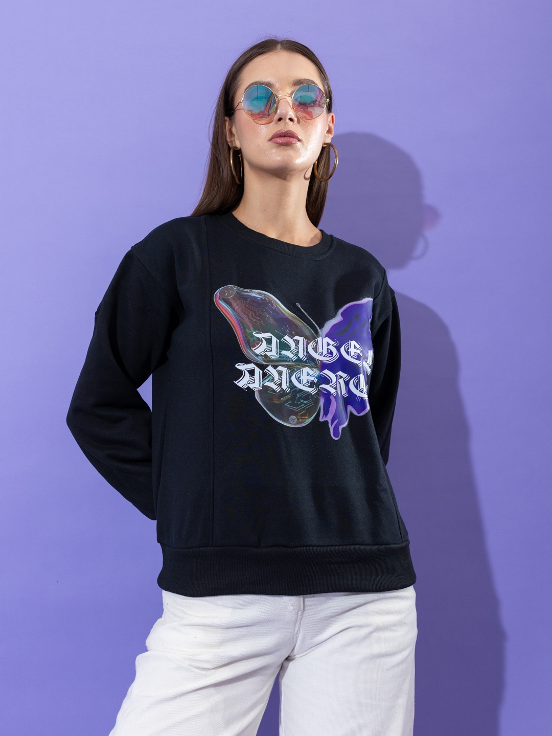 Stylecast X Hersheinbox Cotton Typography Printed Sweatshirt, Black