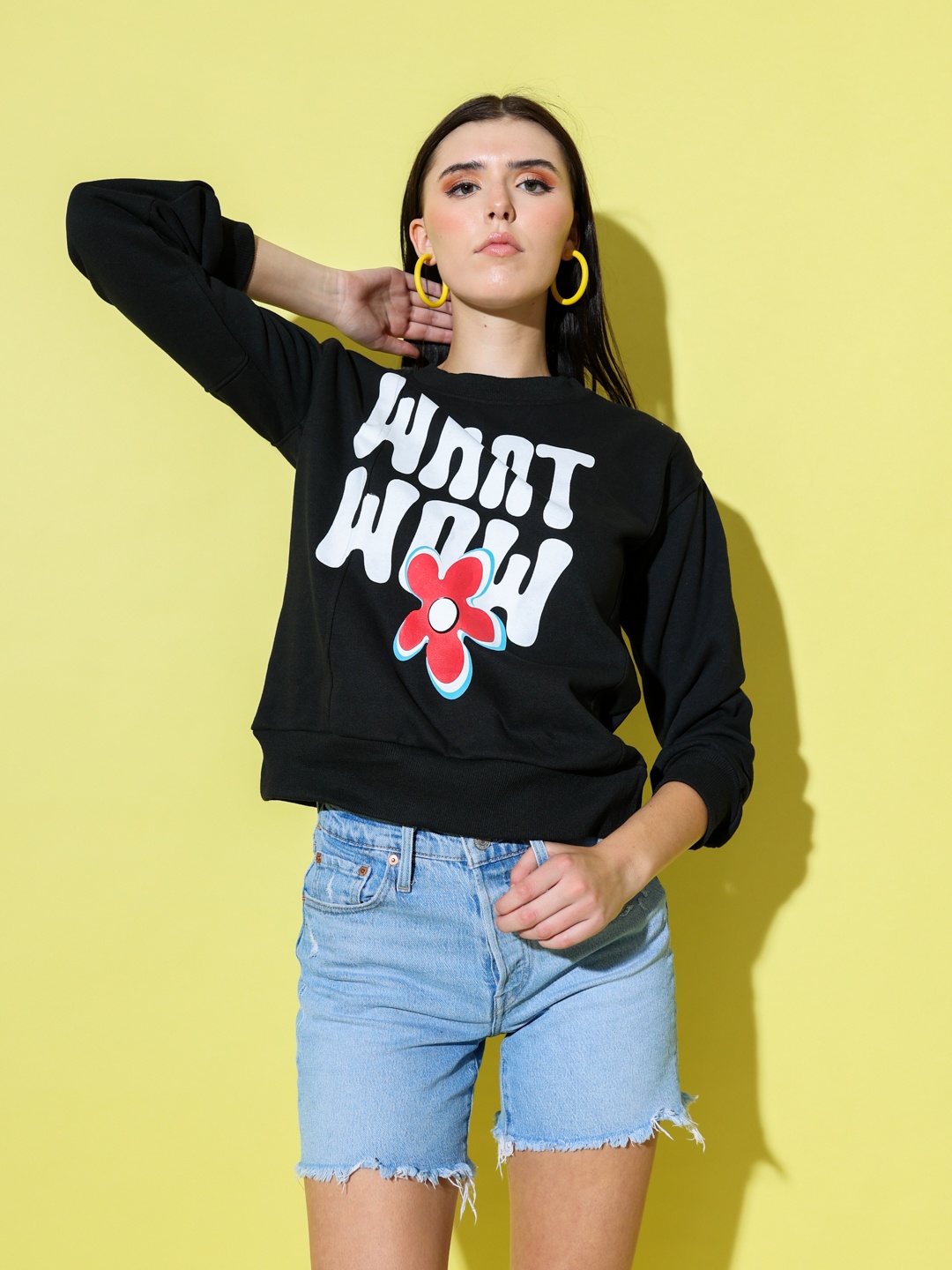 

Stylecast X Hersheinbox Typography Printed Drop-Shoulder Sleeves Pure Cotton Sweatshirt, Black