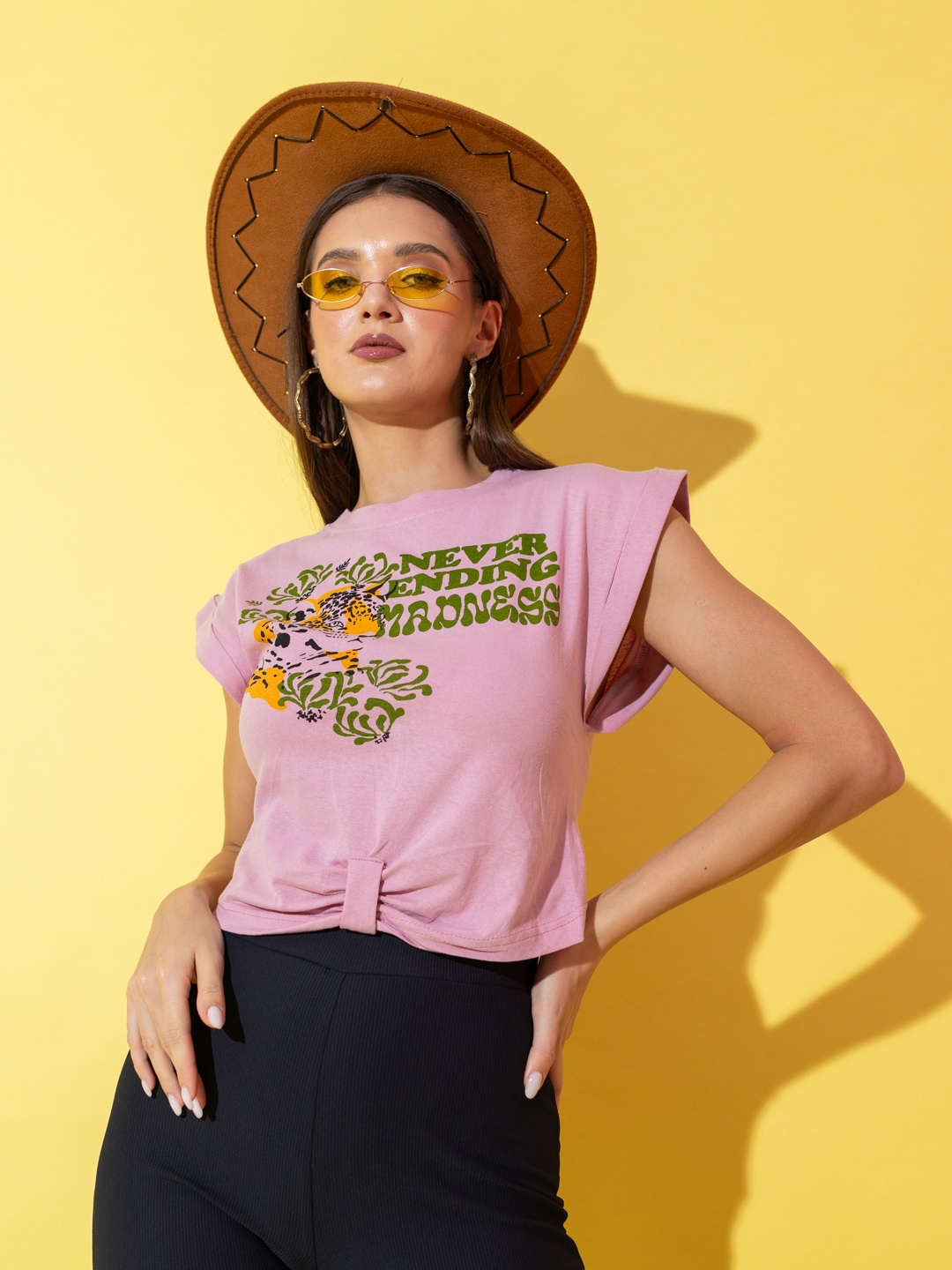 

Stylecast X Hersheinbox Pure Cotton Graphic Printed Extended Sleeves Crop Top, Pink