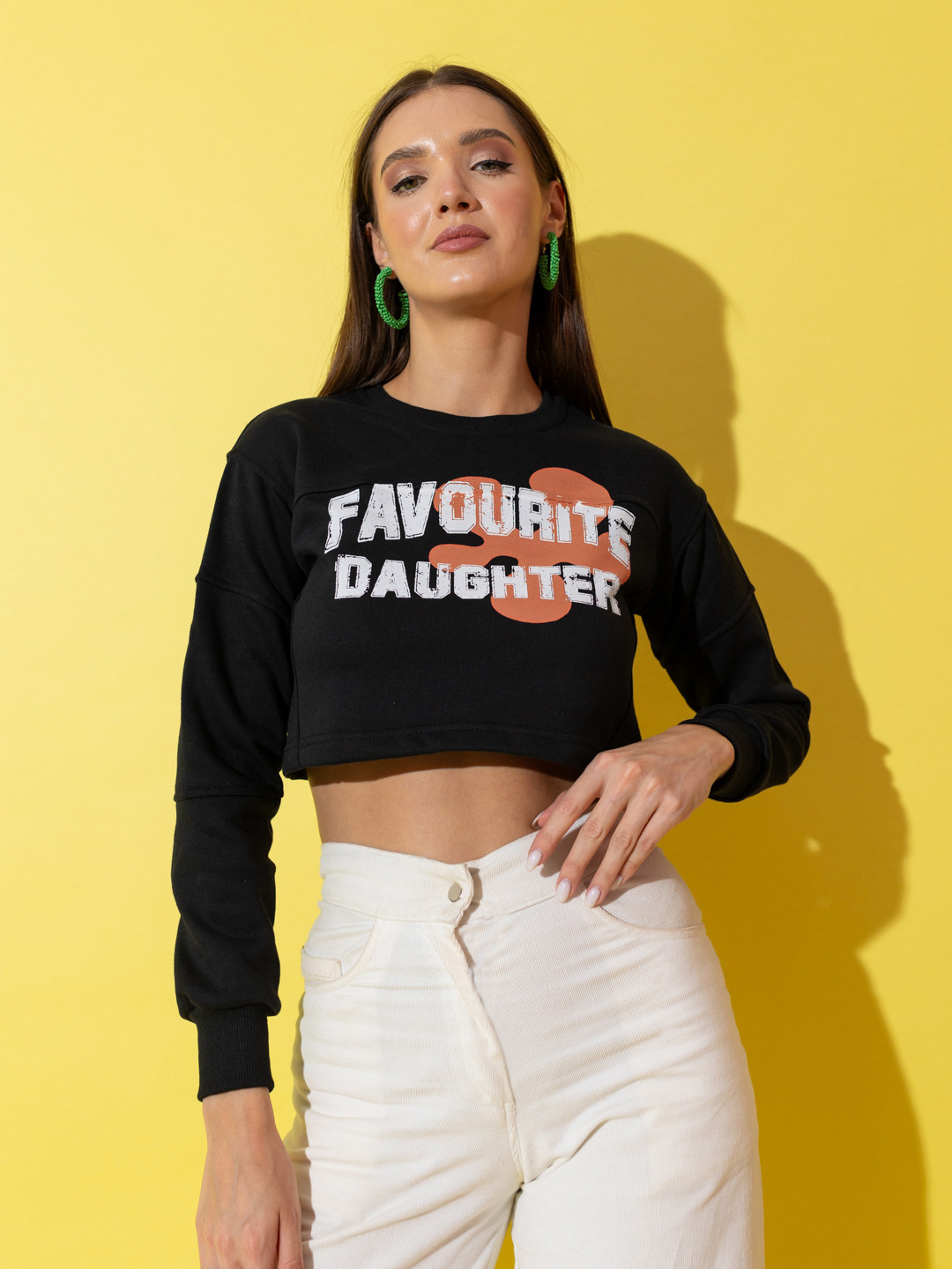 

Stylecast X Hersheinbox Cotton Typography Printed Crop Sweatshirt, Black