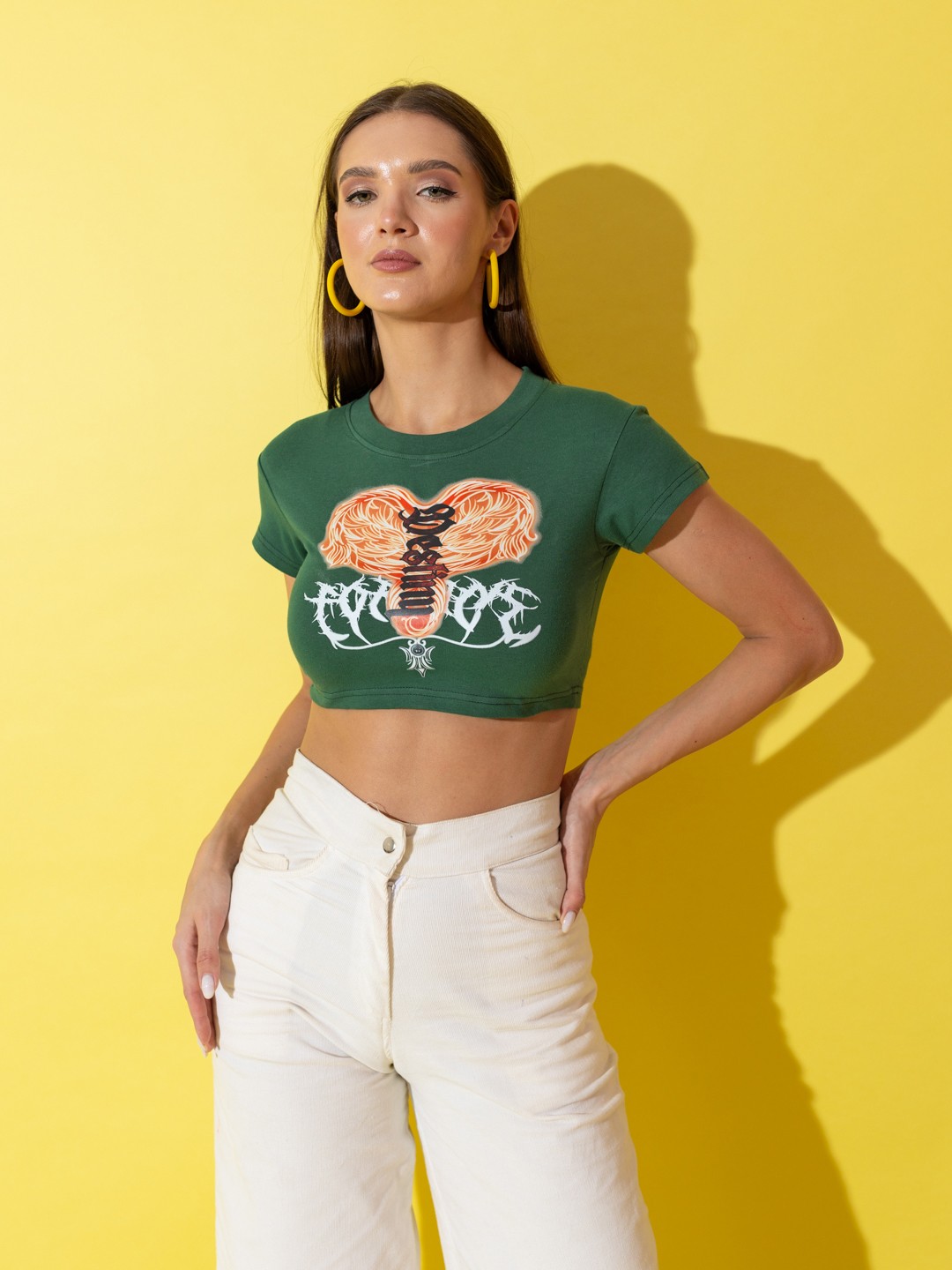 

Stylecast X Hersheinbox Printed Pure Cotton Cropped T-shirt, Green
