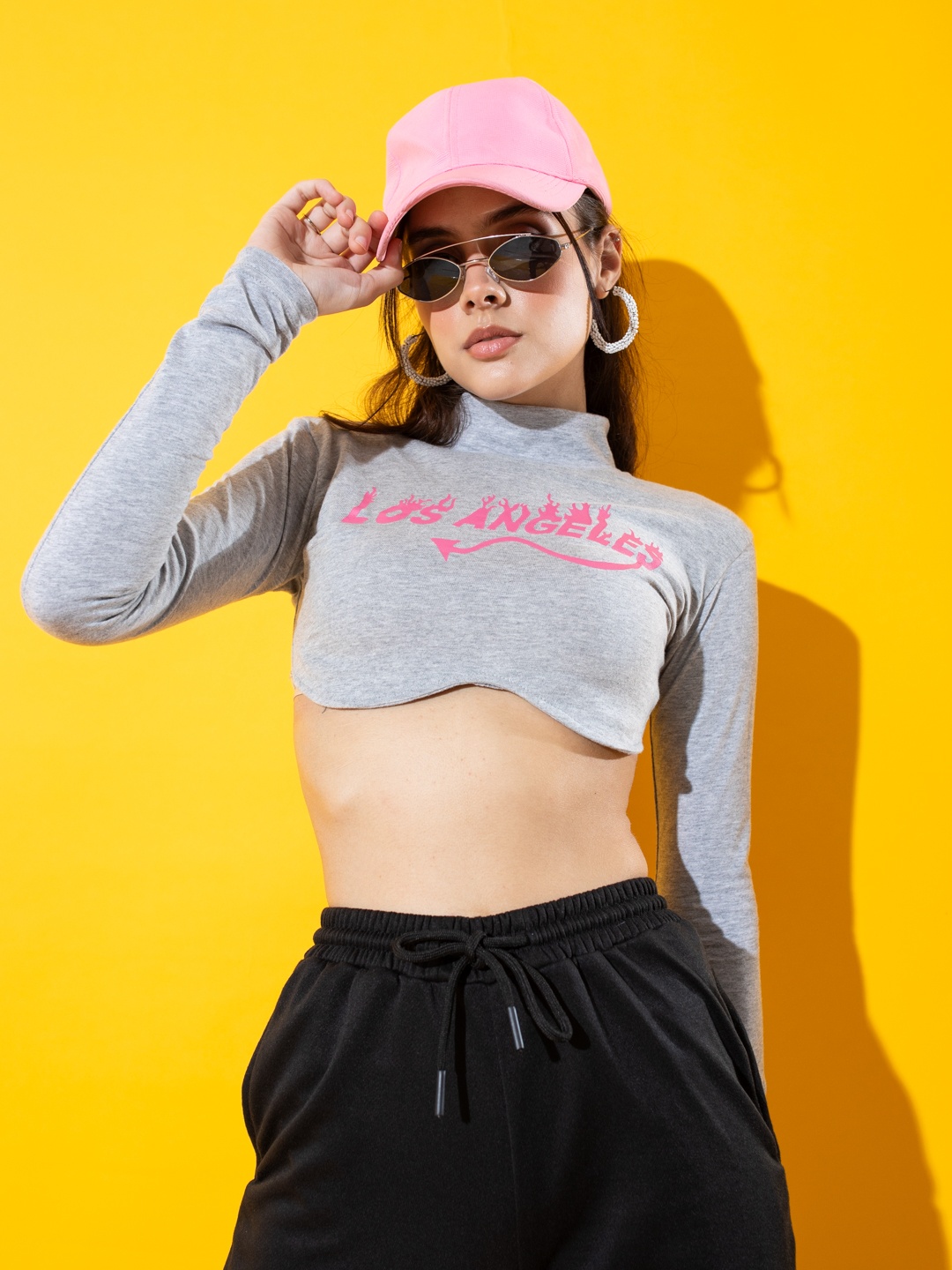 

Stylecast X Hersheinbox Printed Pure Cotton Cropped T-shirt, Grey melange