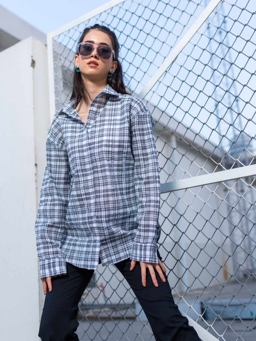 

Stylecast X Hersheinbox Checked Longline Shirt, Black