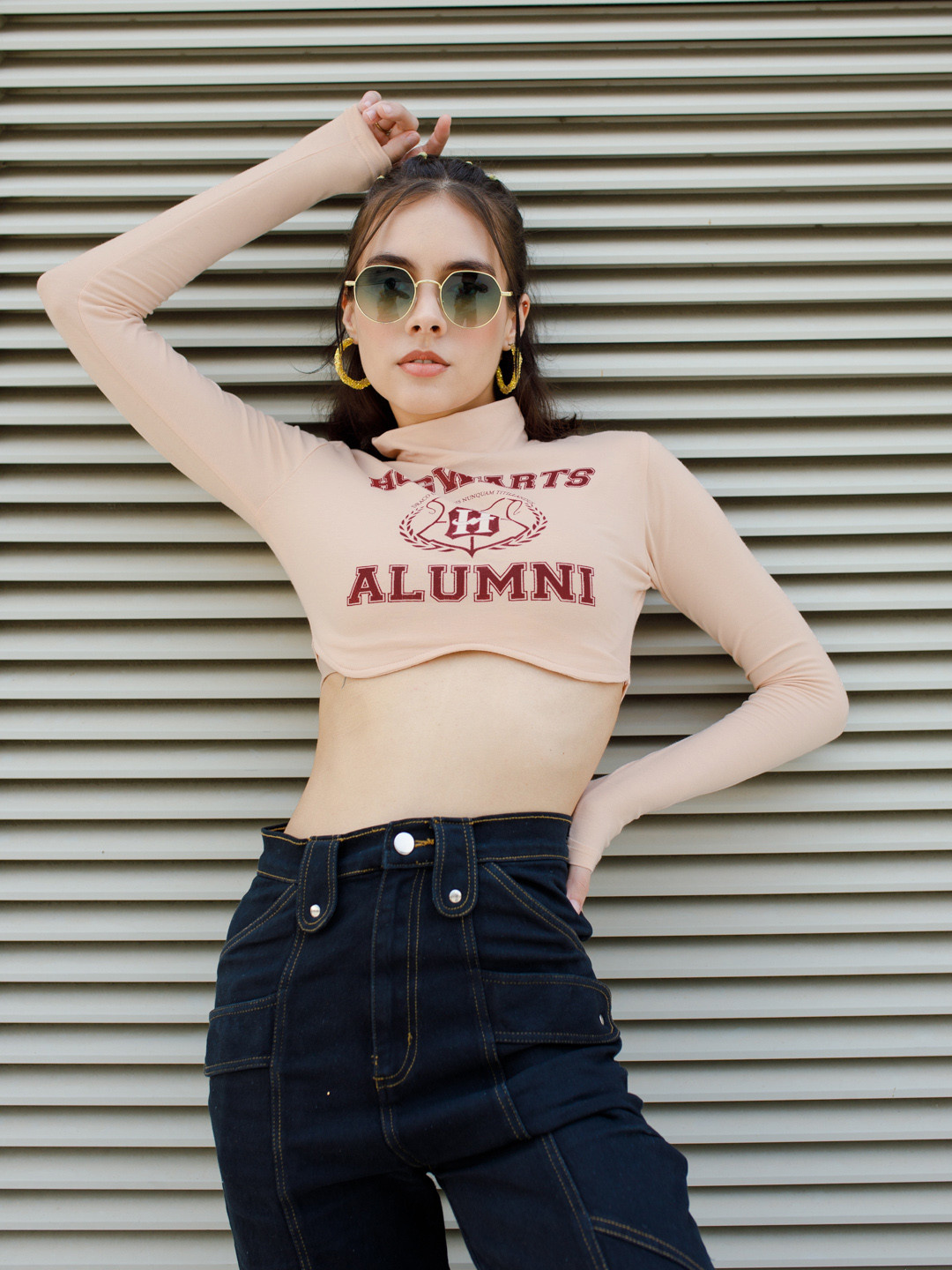 

Stylecast X Hersheinbox Printed Pure Cotton Crop Top, Beige