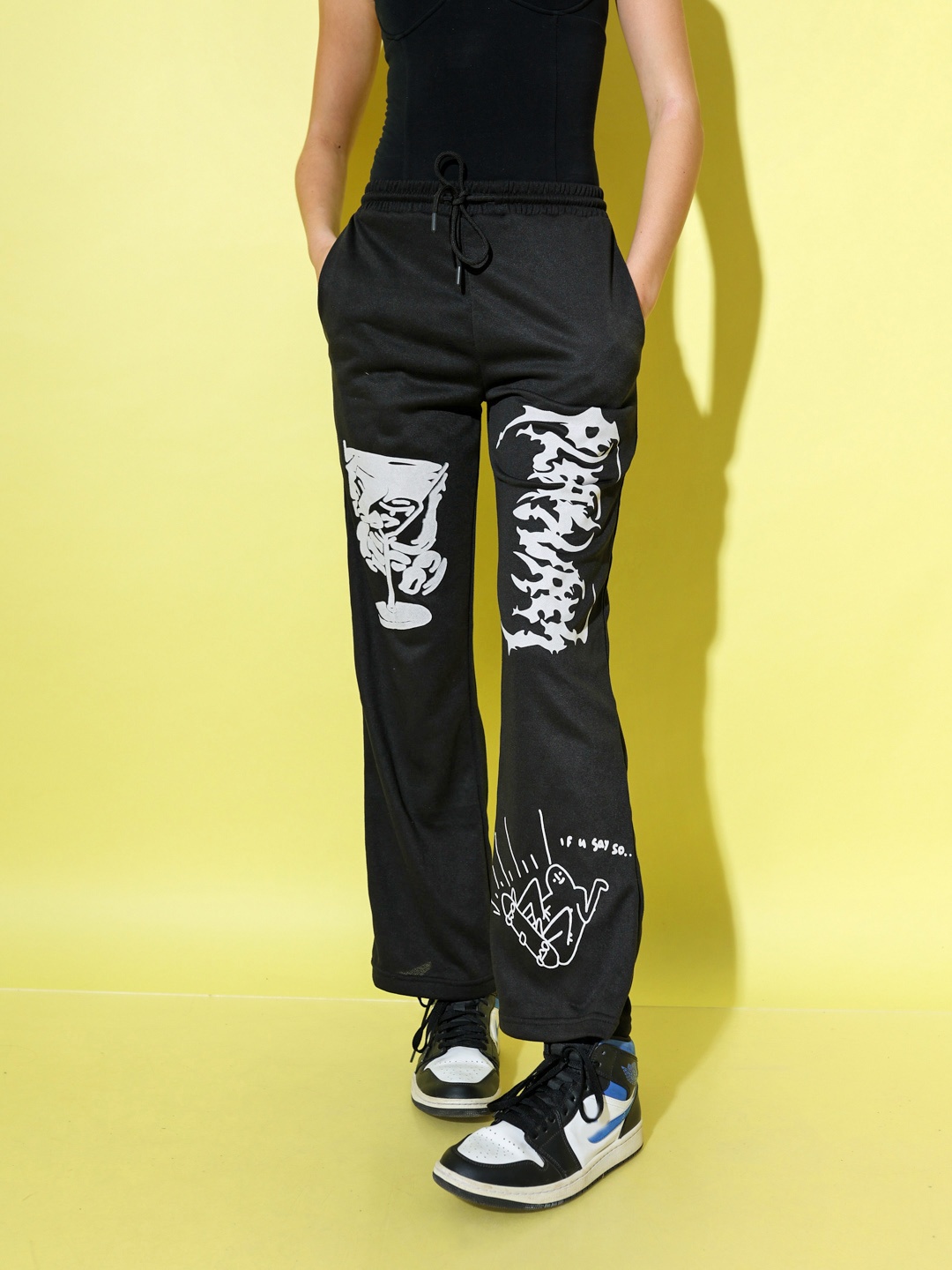 

Stylecast X Hersheinbox Monochrome Printed Pure Cotton Trousers, Black