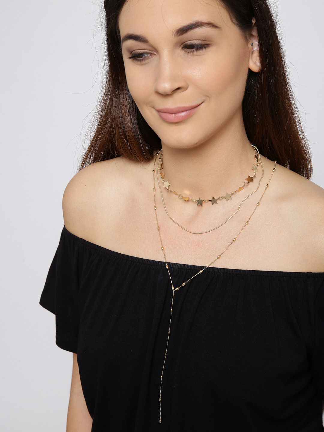 

OOMPH Set of 2 Gold-Toned Star Charm Multi-Layered Necklace