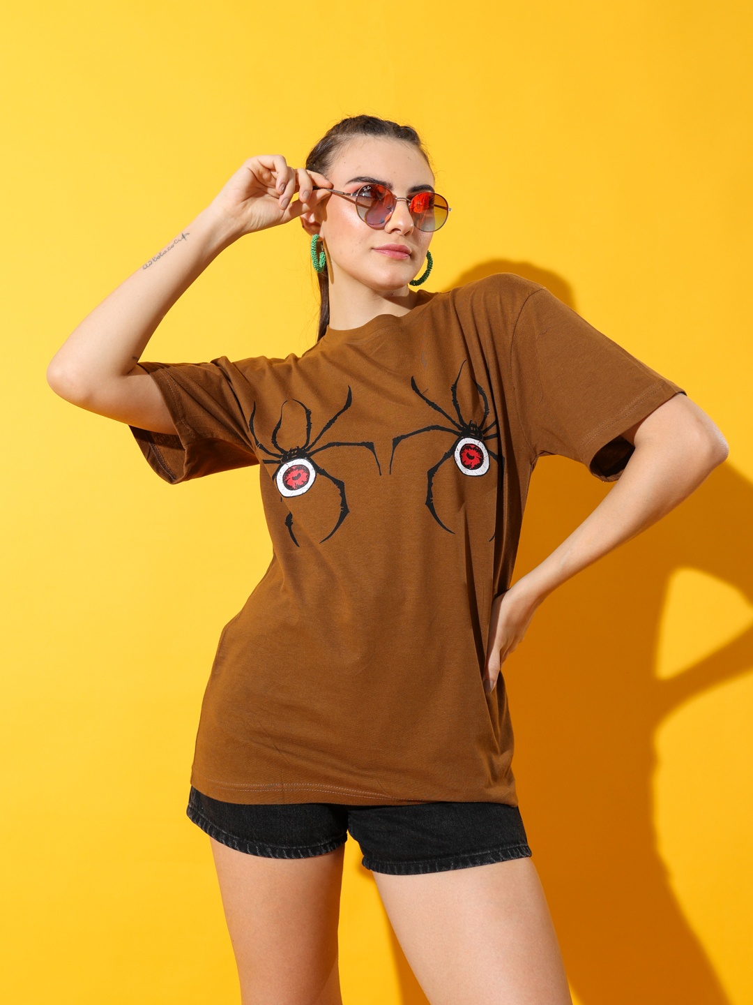 

Stylecast X Hersheinbox Women Printed Pure Cotton T-shirt, Brown