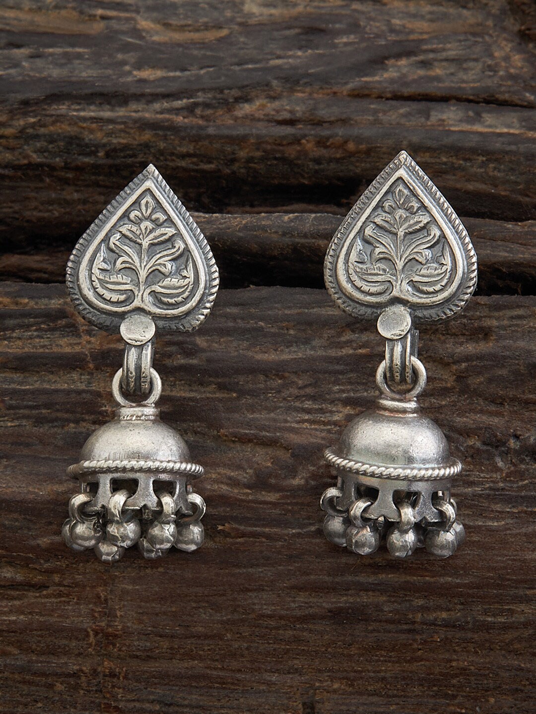 

Kushal's Fashion Jewellery Rhodium-Plated Dome Shaped Jhumkas Earrings, Silver