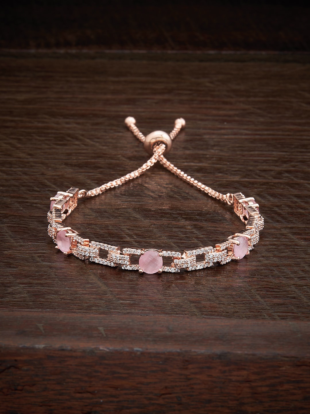 

Kushal's Fashion Jewellery Rose Gold-Plated Zircon-Studded Cuff Bracelet