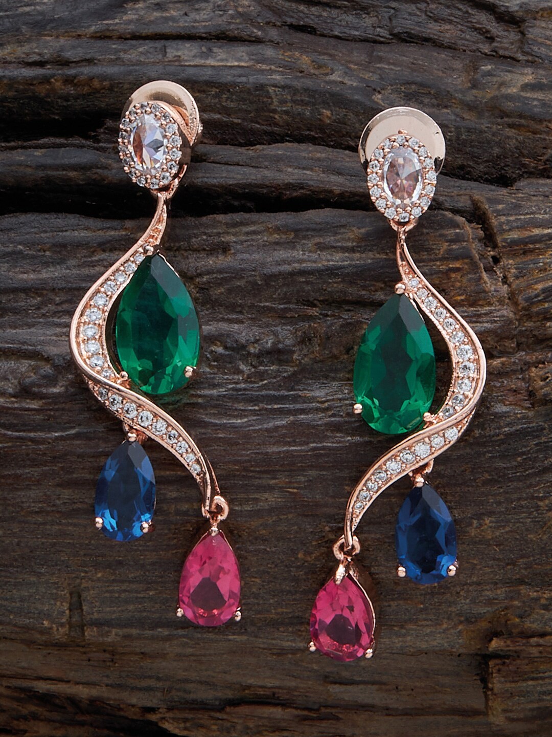 

Kushal's Fashion Jewellery Rose Gold-Plated Zircon-Studded Contemporary Drop Earrings