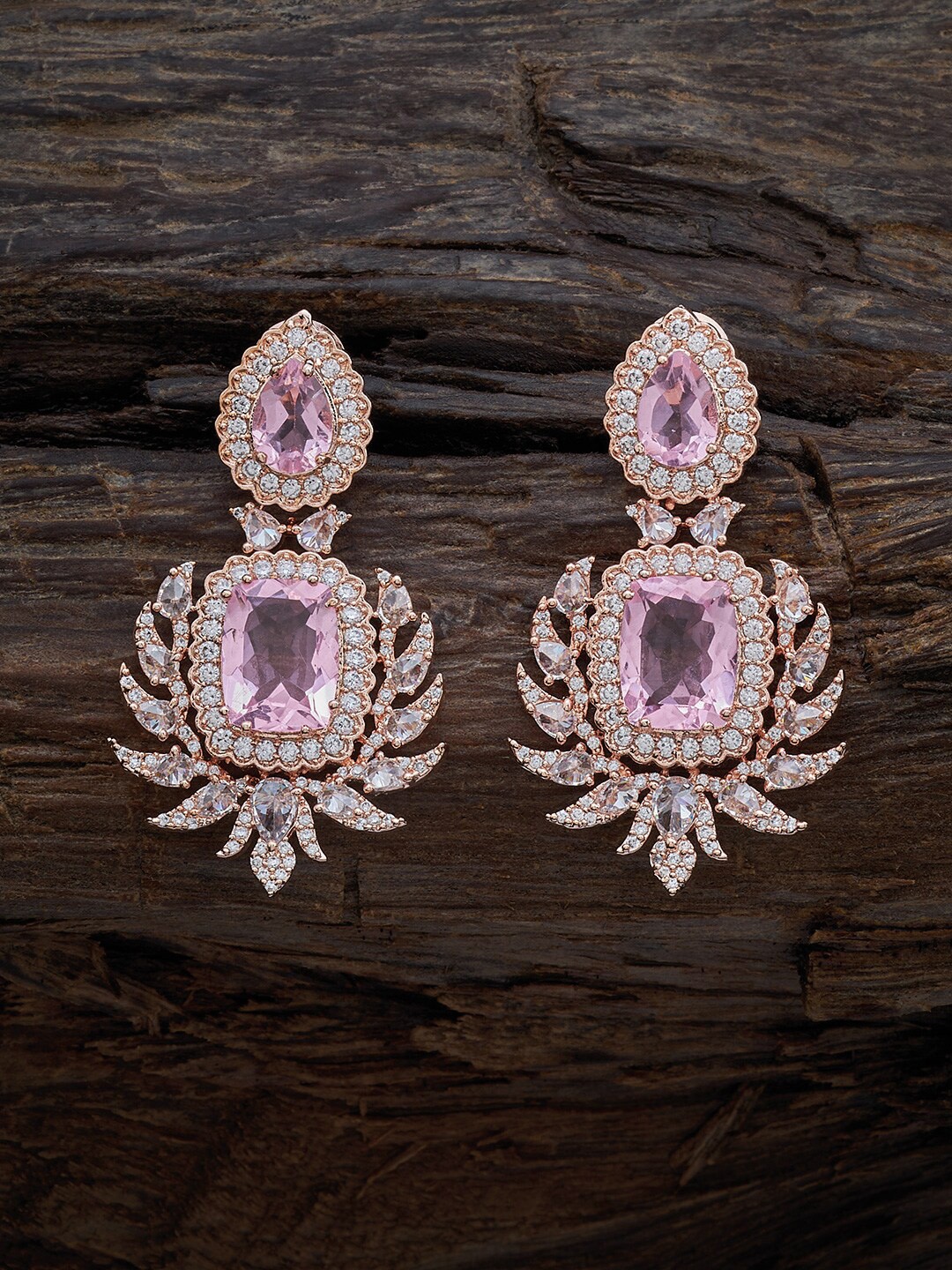 

Kushal's Fashion Jewellery Rose Gold Plated Cubic Zirconia Studded Drop Earrings