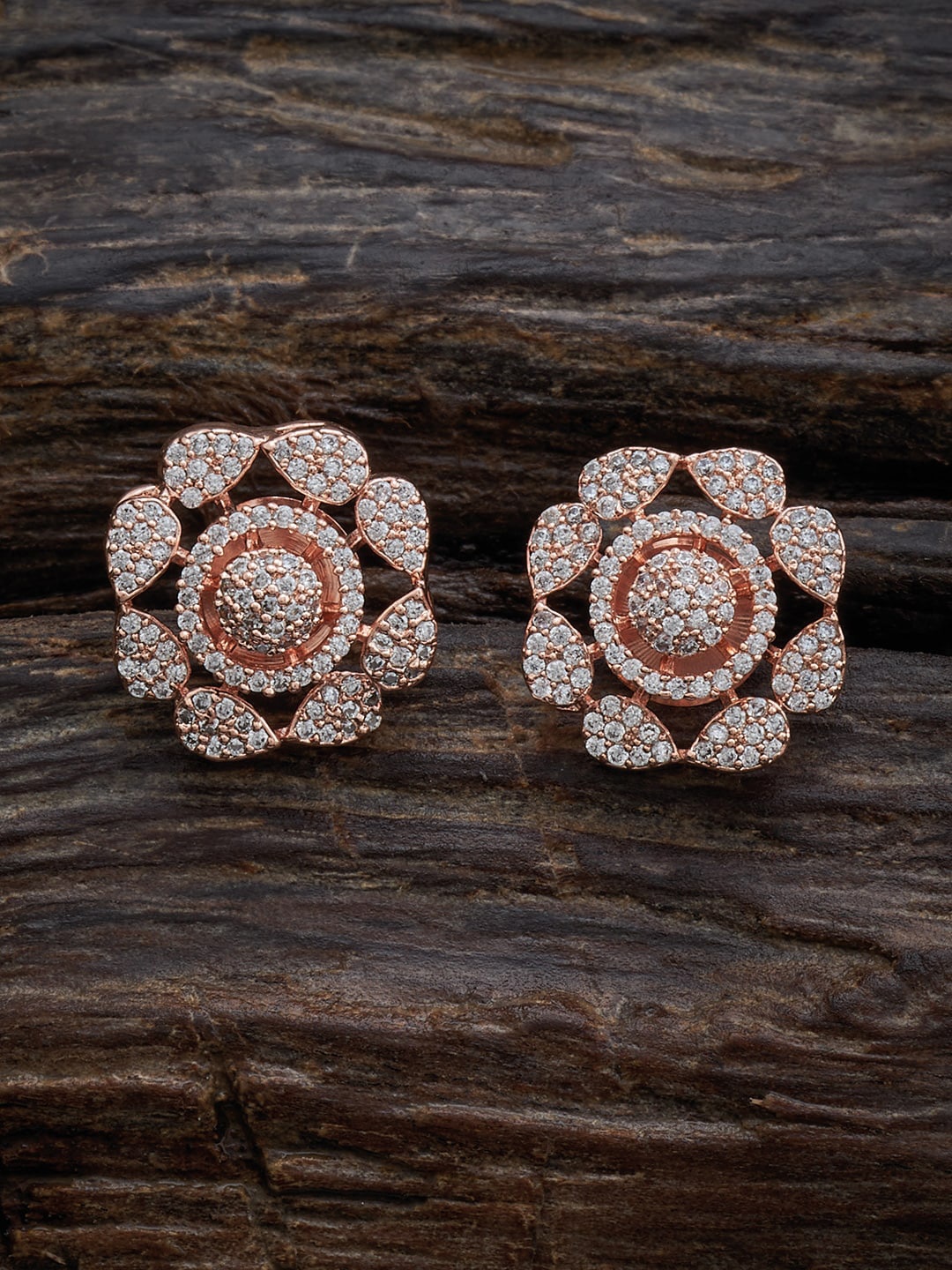 

Kushal's Fashion Jewellery Rose Gold-Plated Floral Zircon Studs Earrings