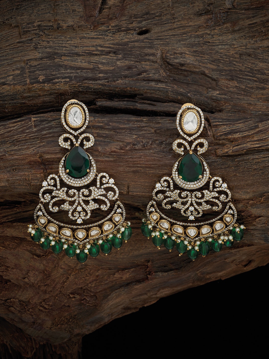

Kushal's Fashion Jewellery Kundan-Studded Contemporary Drop Earrings, Gold