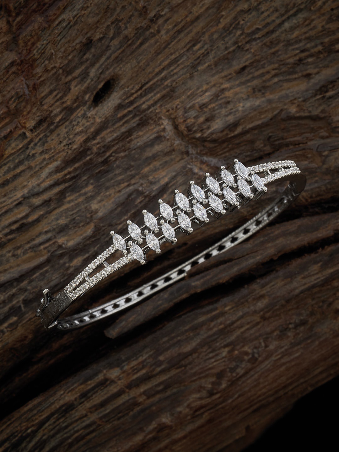 

Kushal's Fashion Jewellery Rhodium-Plated Zircon Studded Bangle-Style Bracelet, Silver