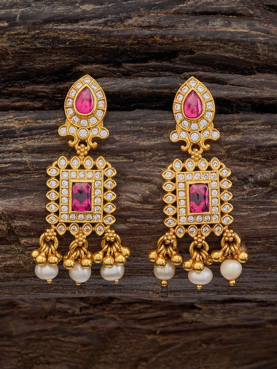 

Kushal's Fashion Jewellery Gold-Plated Stone-Studded 92.5 Pure Silver Classic Jhumkas
