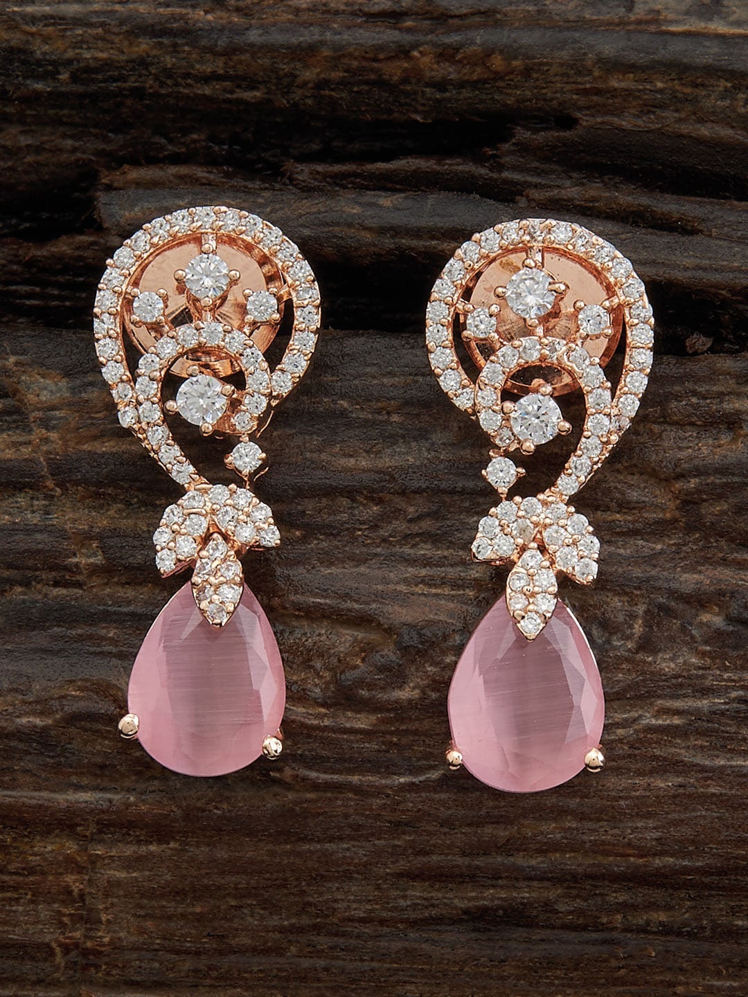 

Kushal's Fashion Jewellery Rose Gold-Plated Teardrop Shaped Zircon Drop Earrings
