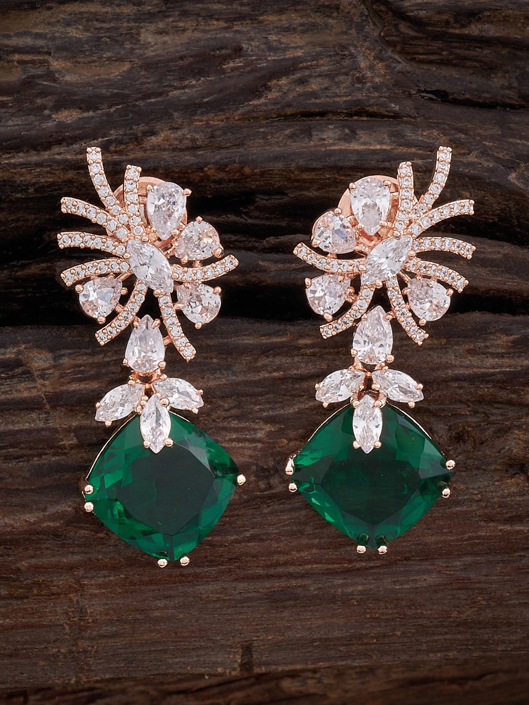 

Kushal's Fashion Jewellery Rose Gold-Plated Zircon Studded Drop Earrings