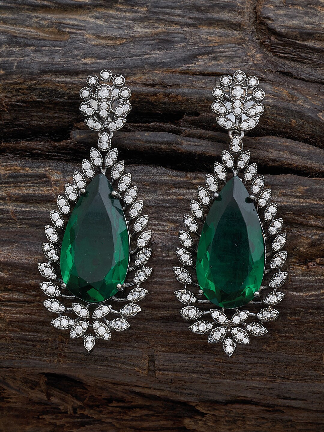 

Kushal's Fashion Jewellery Rhodium-Plated Classic Drop Earrings, Green