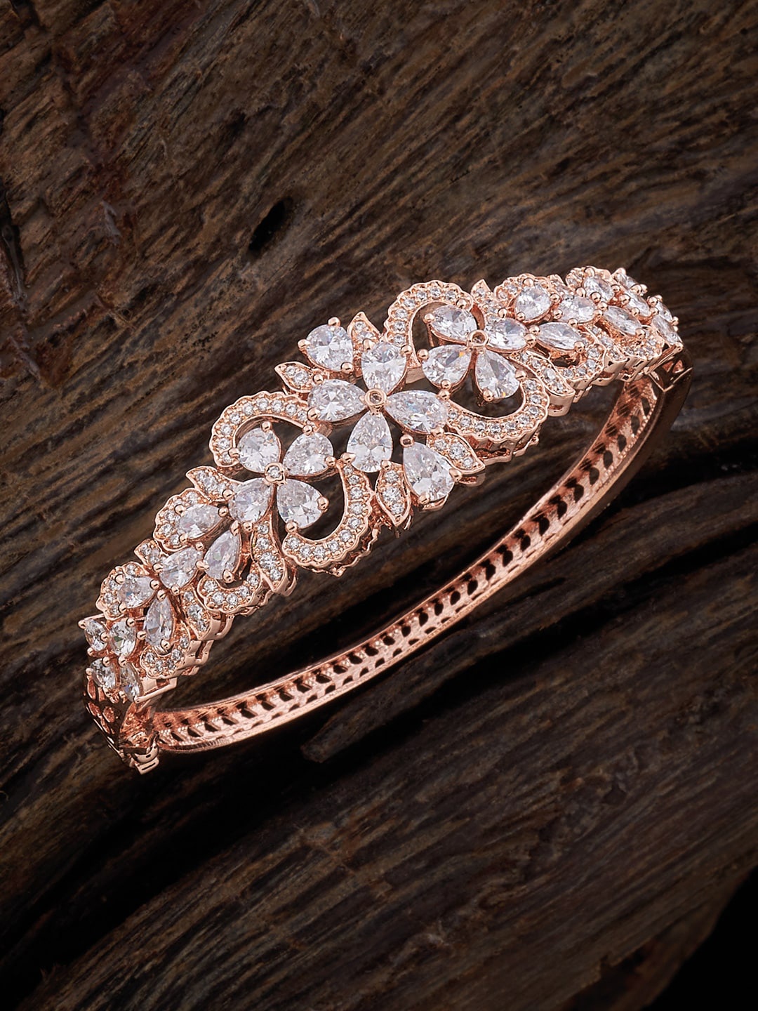 

Kushal's Fashion Jewellery Cubic Zirconia Rose Gold-Plated Kada Bracelet