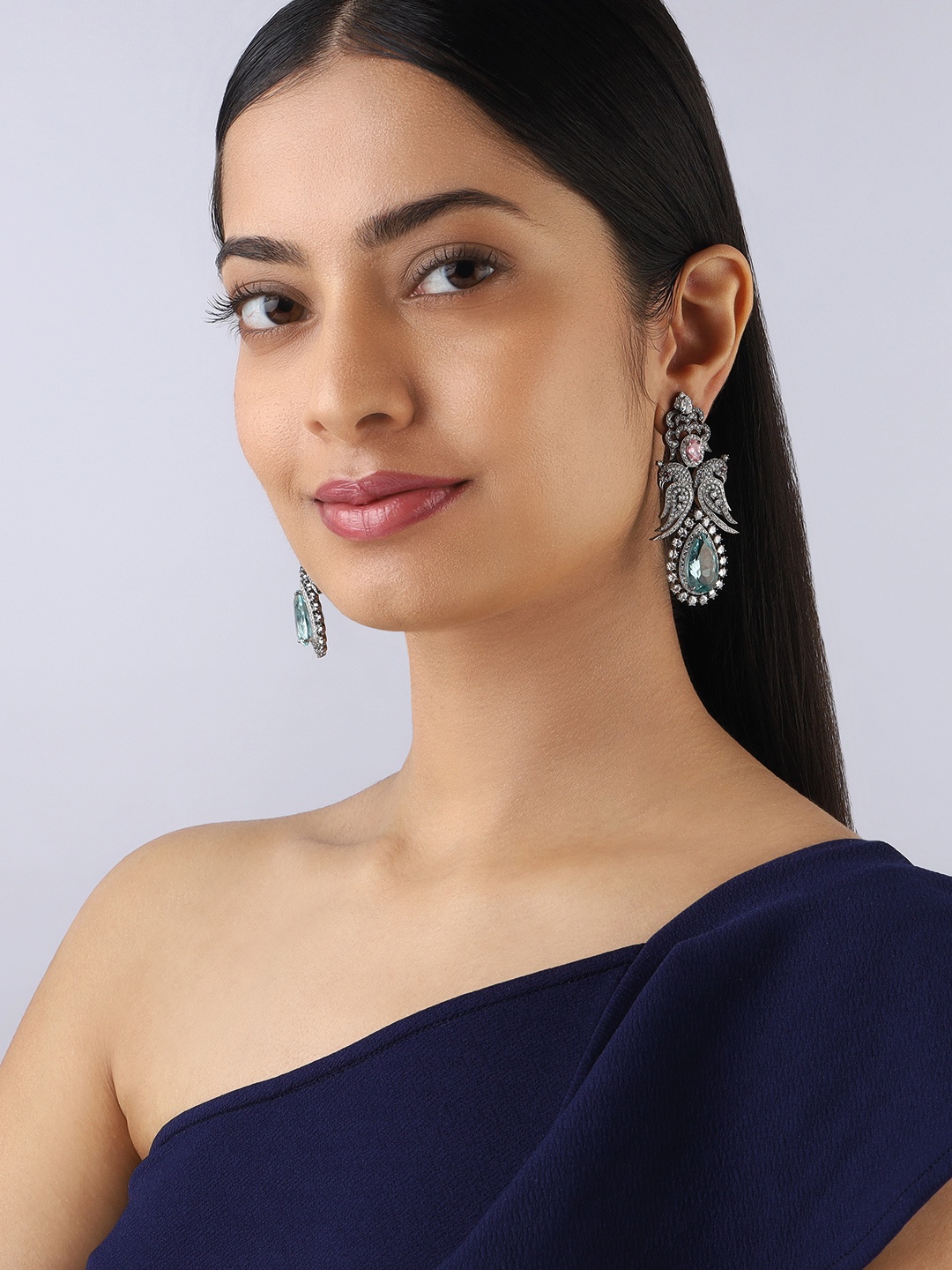 

Kushal's Fashion Jewellery Rhodium-Plated Drop Earrings, Pink