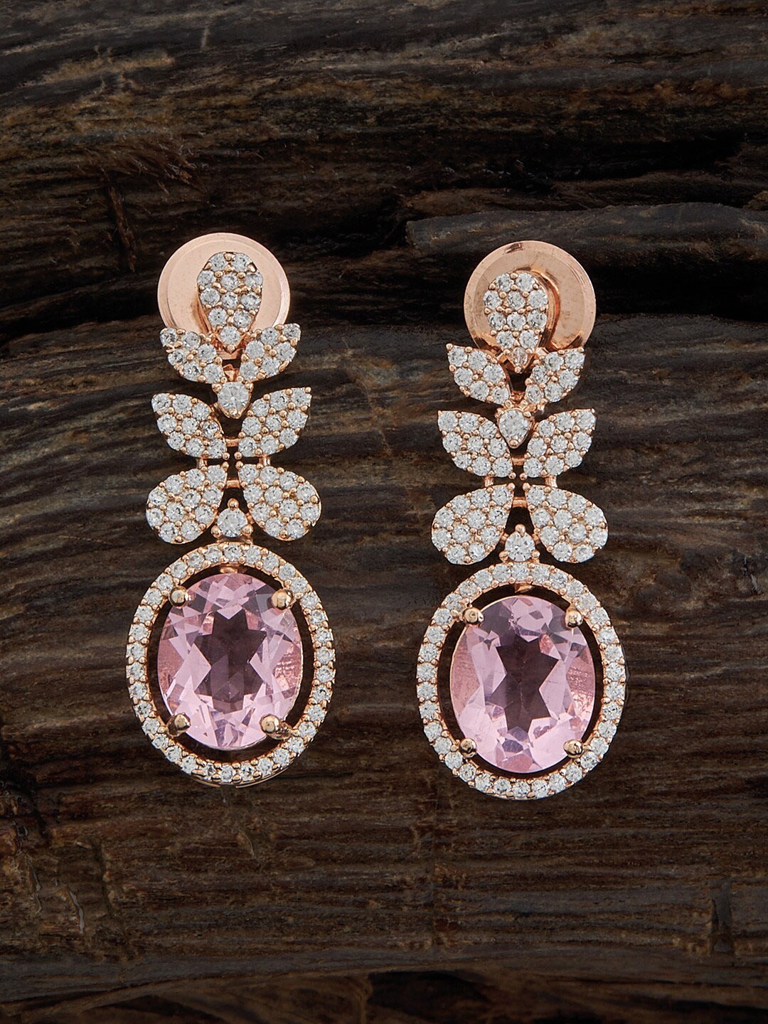 

Kushal's Fashion Jewellery Rose Gold-Plated Zircon-Studded Drop Earrings