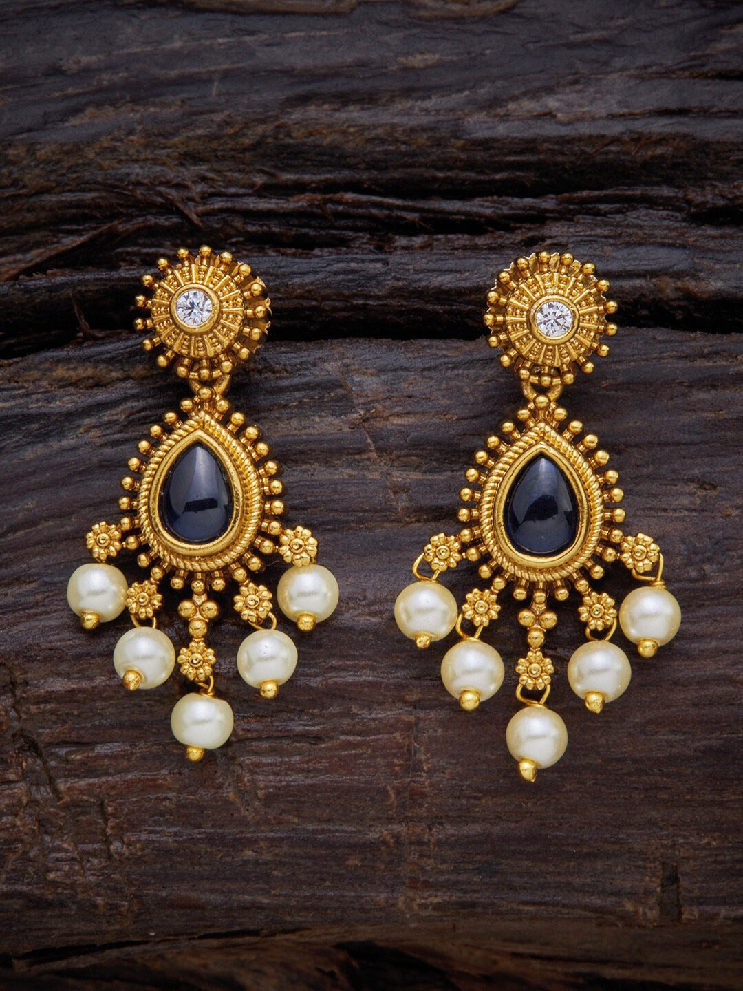 

Kushal's Fashion Jewellery Gold-Plated Teardrop Shaped Drop Earrings, Blue
