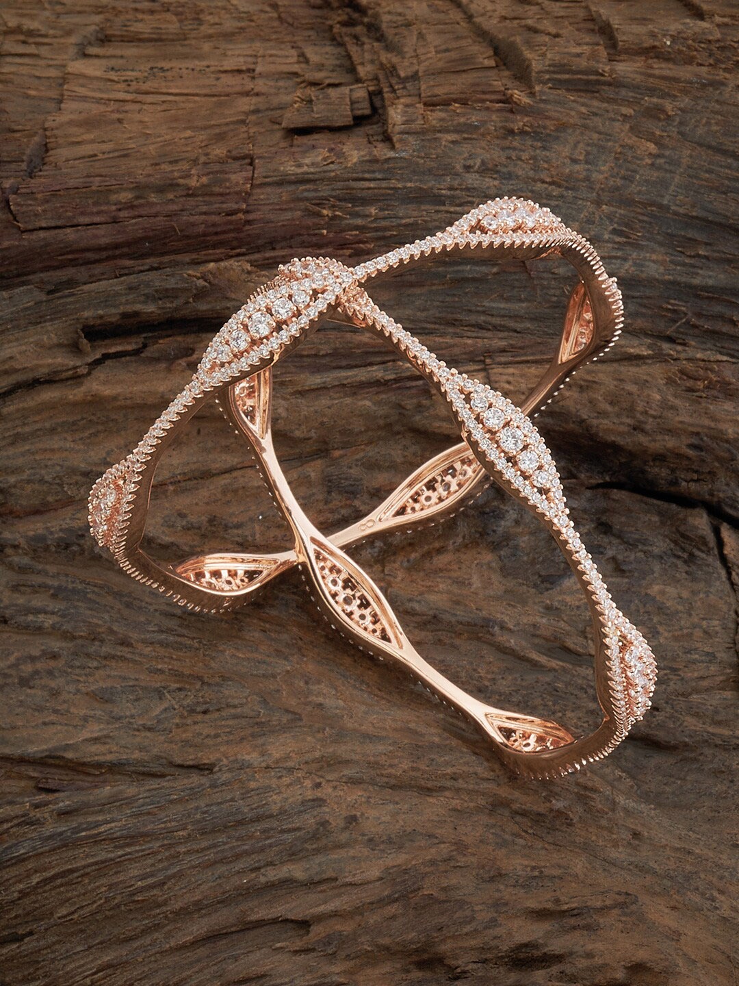 

Kushal's Fashion Jewellery Set Of 2 Rose Gold-Plated CZ-Studded Bangles