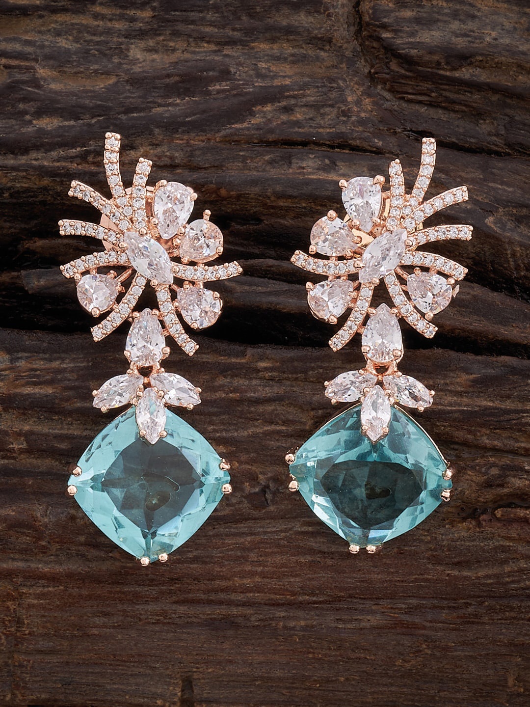 

Kushal's Fashion Jewellery Rose Gold-Plated Zircon-Studded Drop Earrings