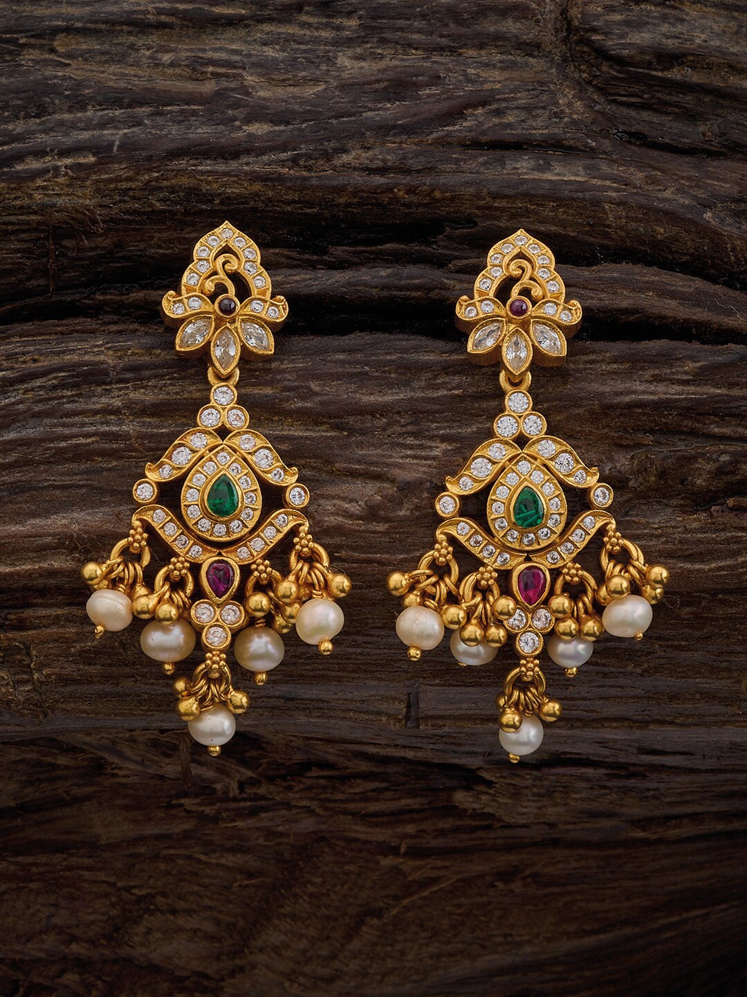 

Kushal's Fashion Jewellery 92.5 Pure Silver Gold-Plated Studded Classic Drop Earrings