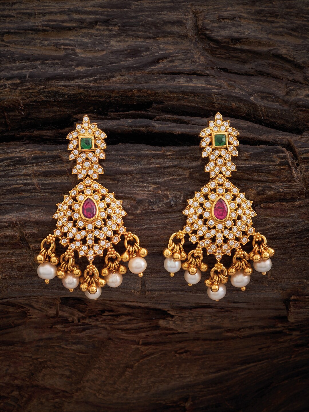 

Kushal's Fashion Jewellery Gold-Plated Stone-Studded Classic Drop Earrings