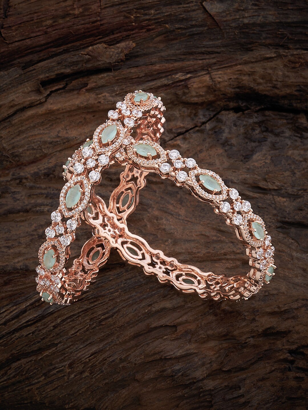 

Kushal's Fashion Jewellery Set Of 2 Rose Gold-Plated CZ-Studded Bangles
