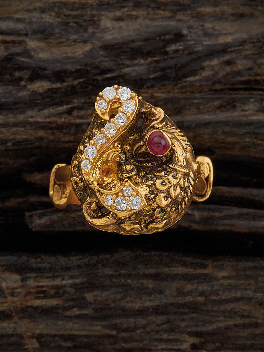 

Kushal's Fashion Jewellery 92.5 Pure Silver Gold-Plated Stone-Studded Adjustable Ring
