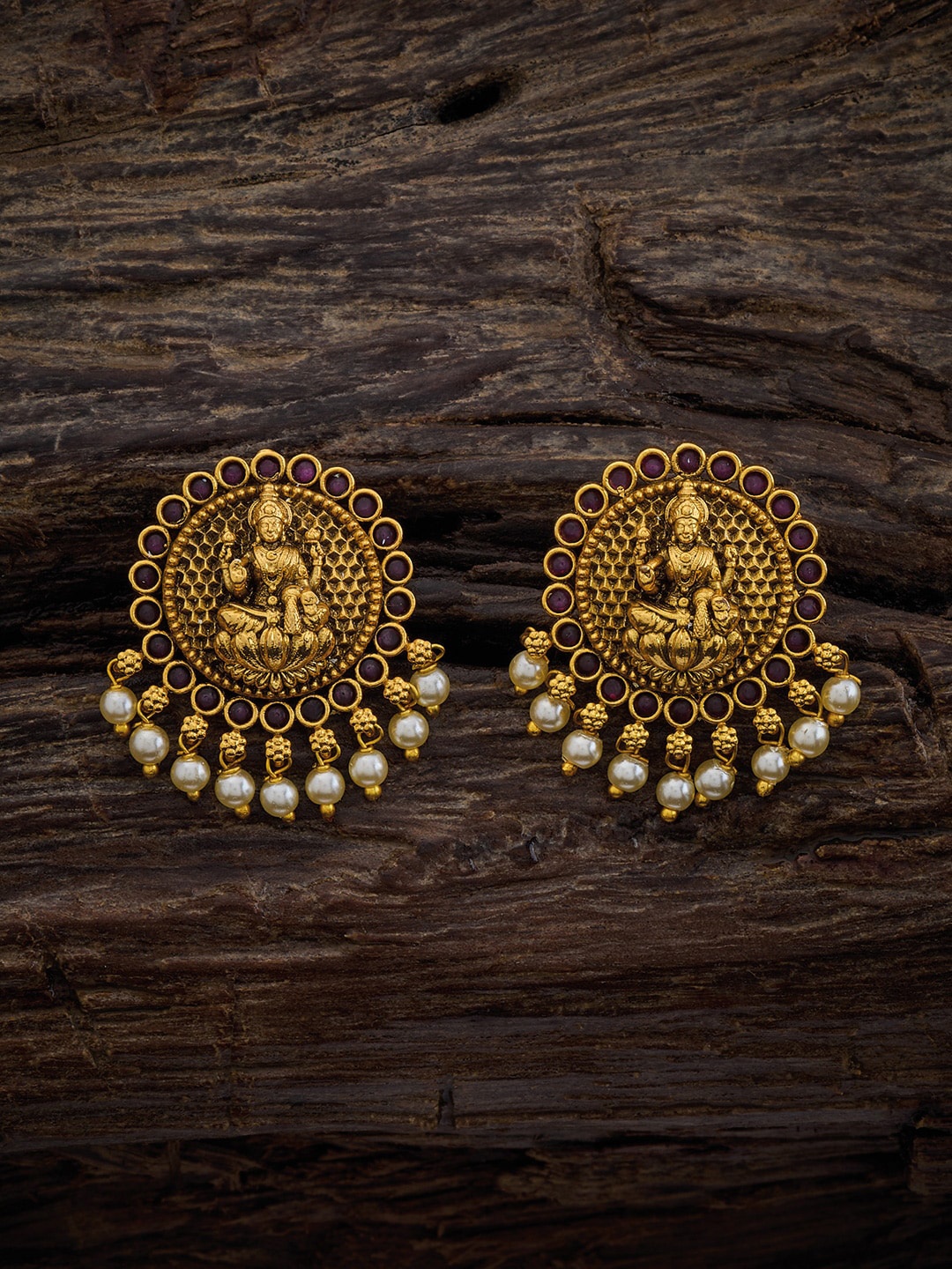 

Kushal's Fashion Jewellery Gold-Plated Circular Beaded Antique Studs Earrings