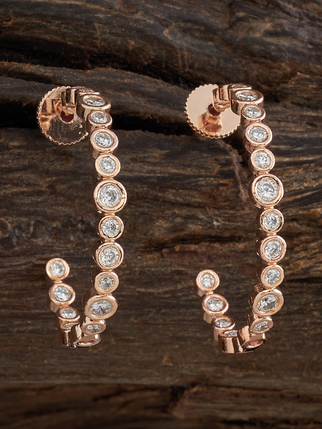 

Kushal's Fashion Jewellery Rose Gold-Plated Half Hoop Earrings, White