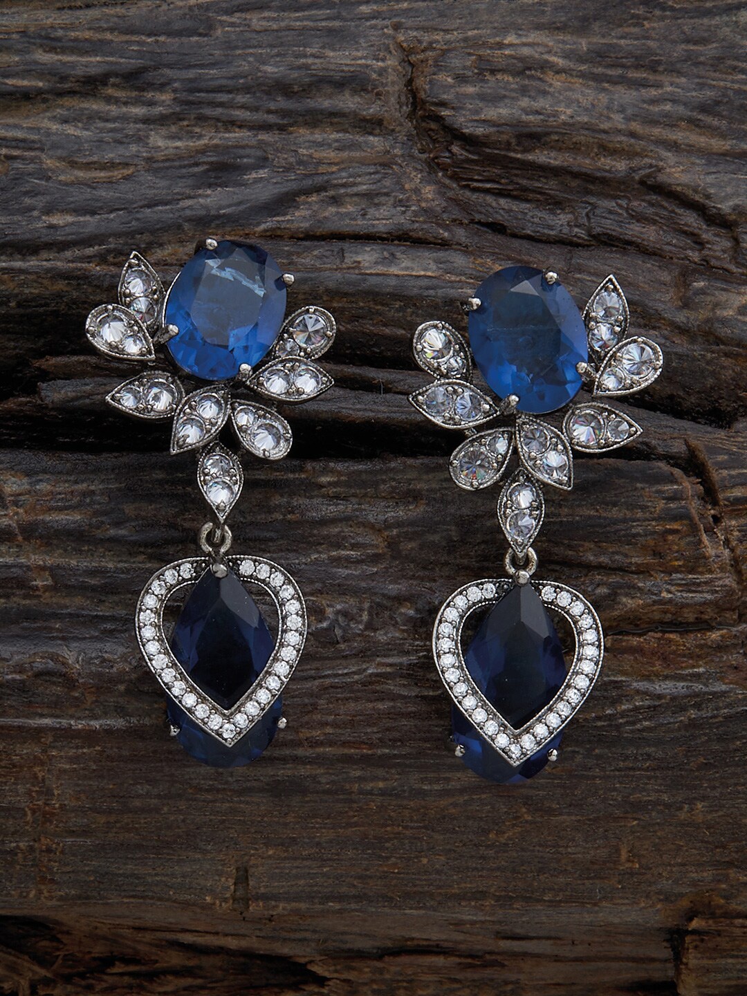 

Kushal's Fashion Jewellery Rhodium-Plated Zircon Studded Drop Earrings, Silver