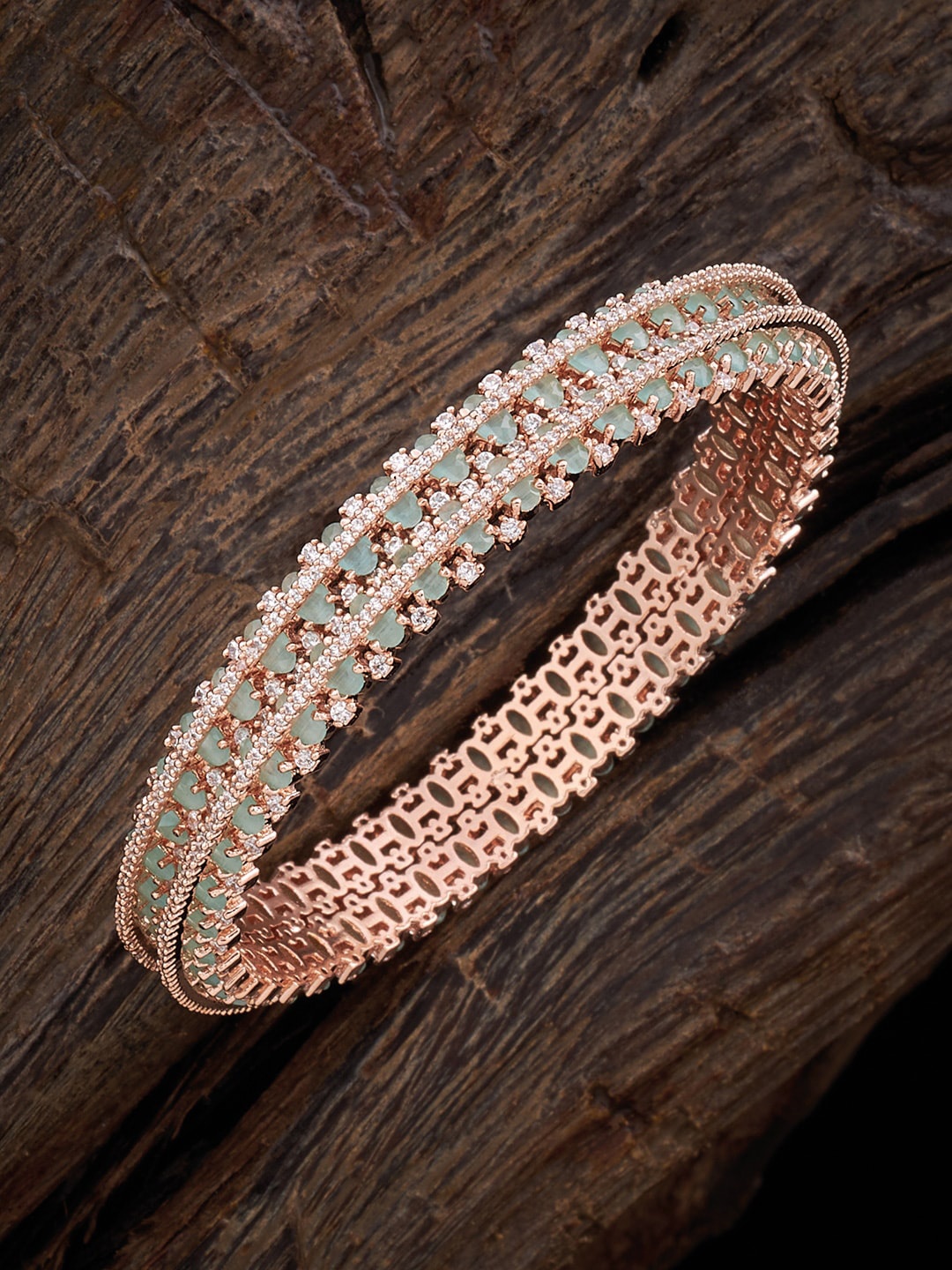 

Kushal's Fashion Jewellery Rose Gold Plated Bangle, Sea green