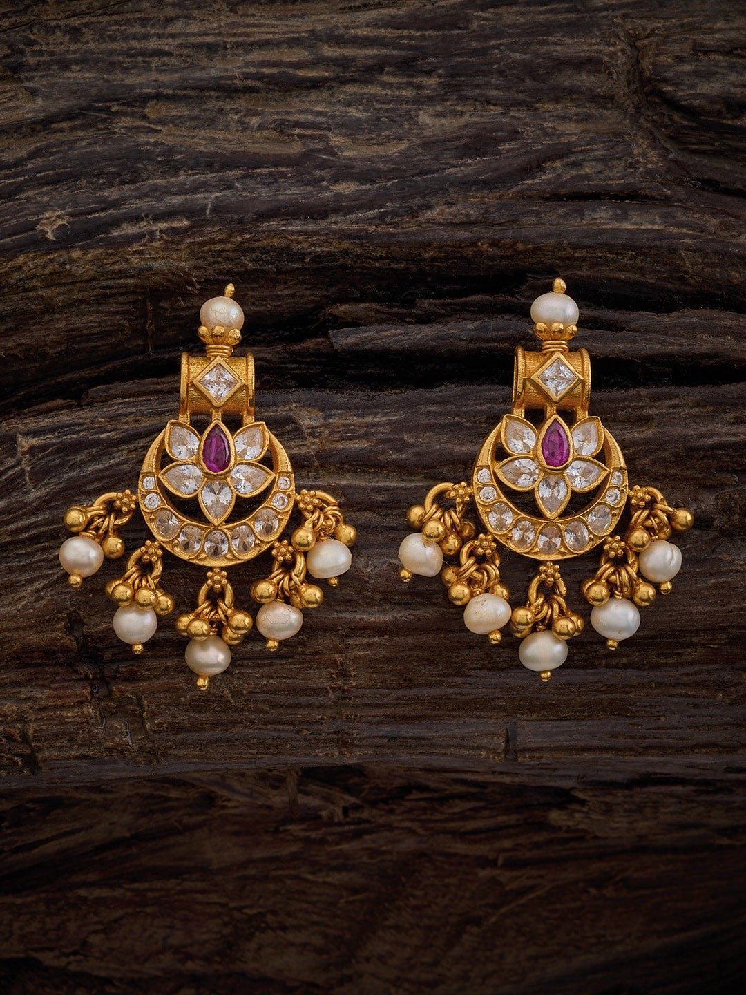 

Kushal's Fashion Jewellery 92.5 Pure Silver Gold Plated Ruby Studded Chandbalis