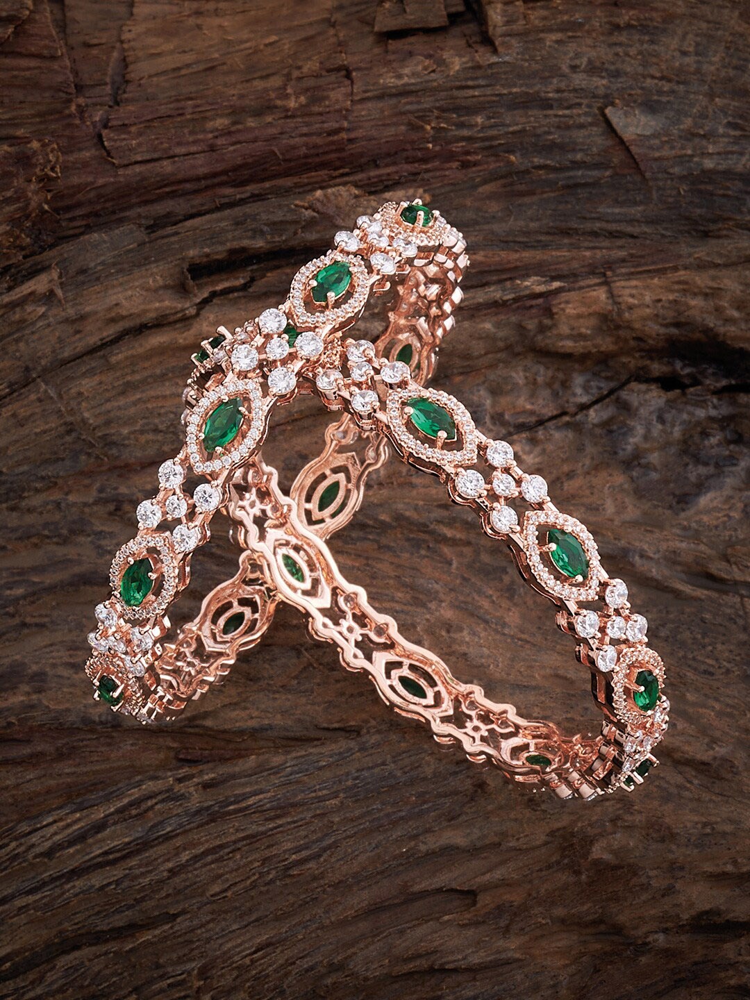 

Kushal's Fashion Jewellery Set Of 2 Rose Gold-Plated CZ-Studded Bangles