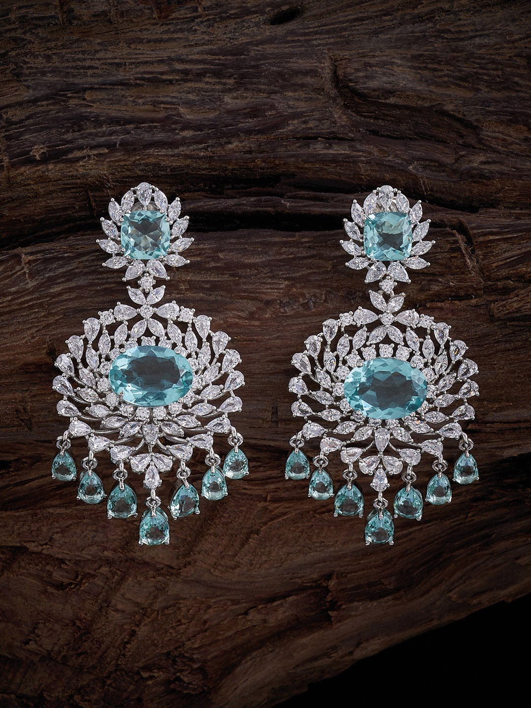 

Kushal's Fashion Jewellery Rhodium-Plated Zircon Classic Drop Earrings, Silver