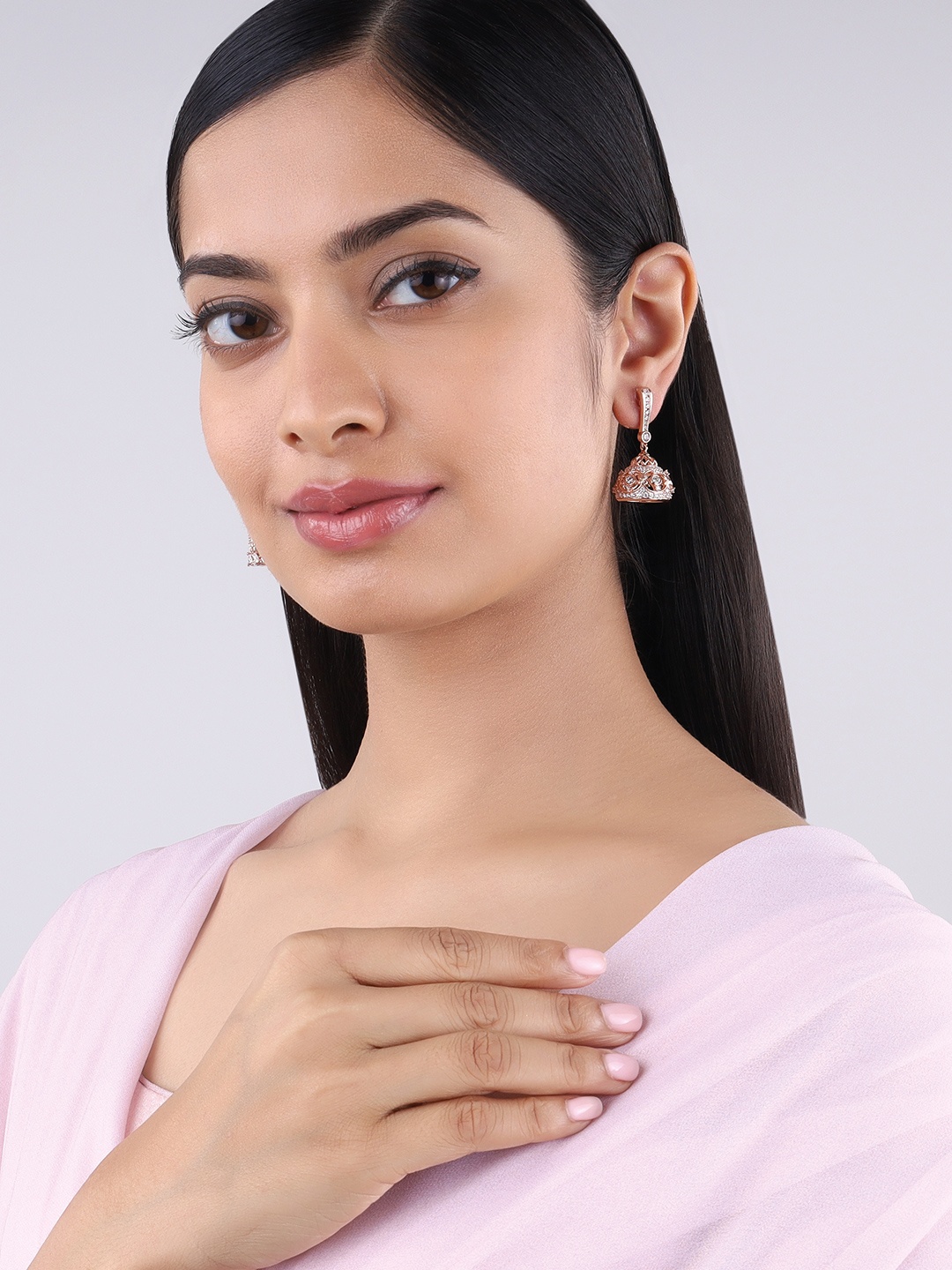 

Kushal's Fashion Jewellery Rose Gold-Plated Dome Shaped Jhumkas