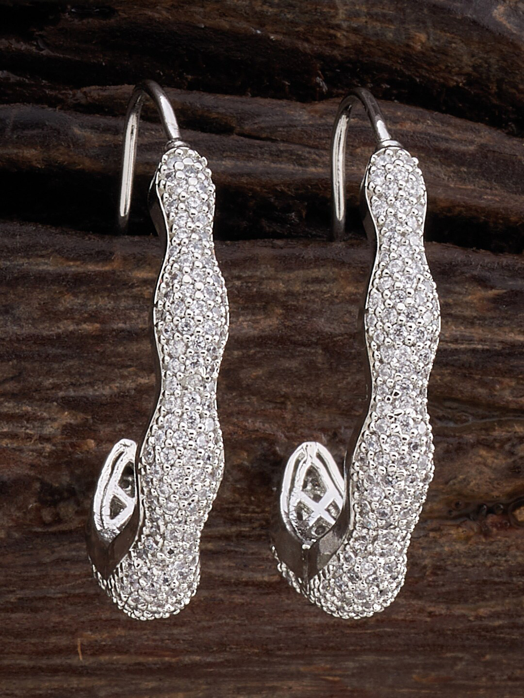 

Kushal's Fashion Jewellery Rhodium-Plated Cubic Zirconia Studded Half Hoop Earrings, Silver
