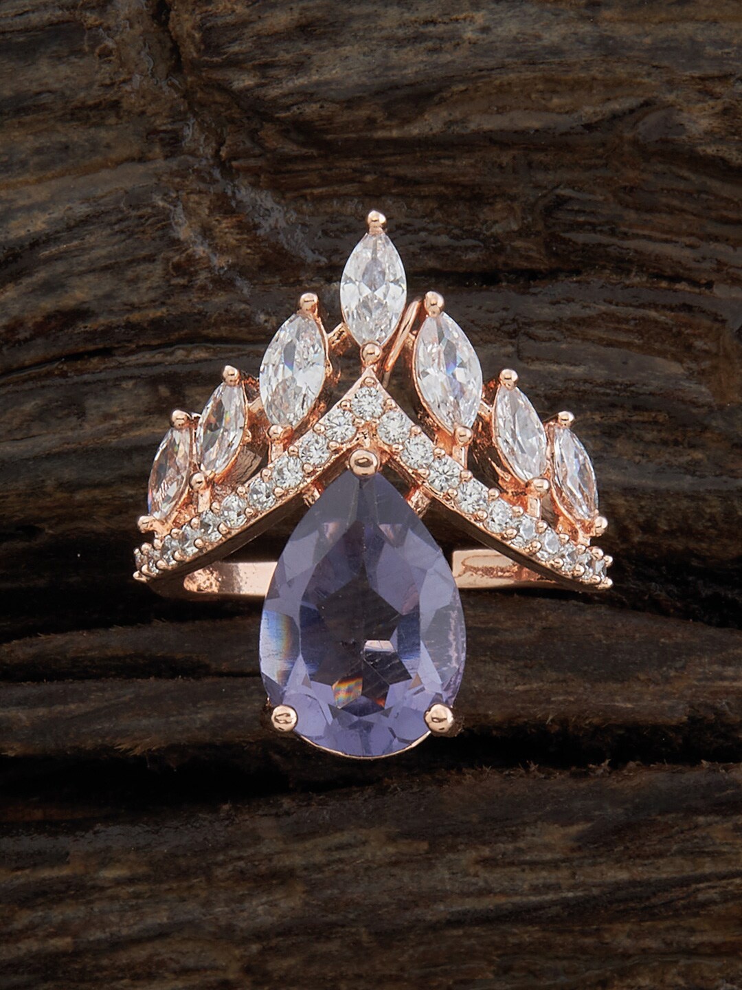 

Kushal's Fashion Jewellery Rose Gold-Plated CZ-Studded Adjustable Finger Ring