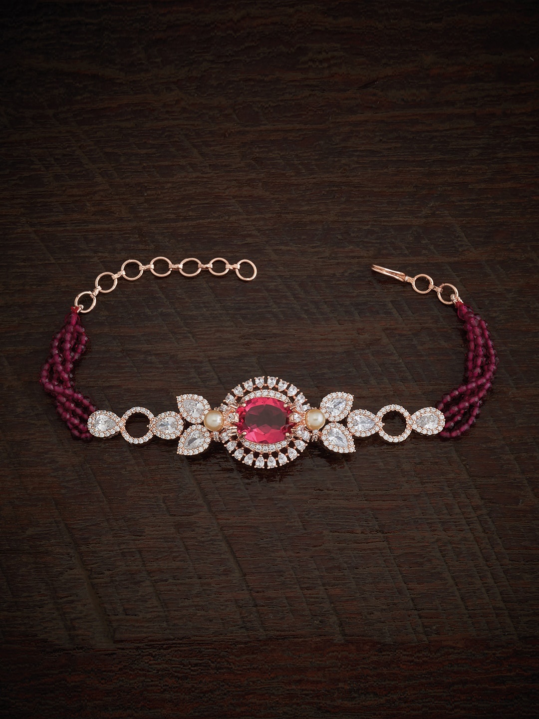 

Kushal's Fashion Jewellery Rose Gold-Plated Zircon Studded Link Bracelet