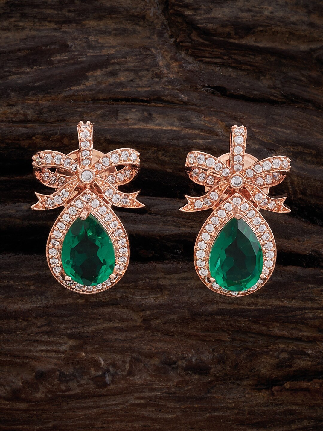 

Kushal's Fashion Jewellery Rose Gold-Plated Teardrop Shaped Studs Earrings, Green