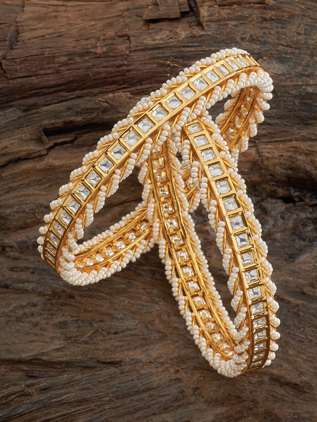 

Kushal's Fashion Jewellery Set Of 2 Kundan-Studded Ethnic Bangles, Gold