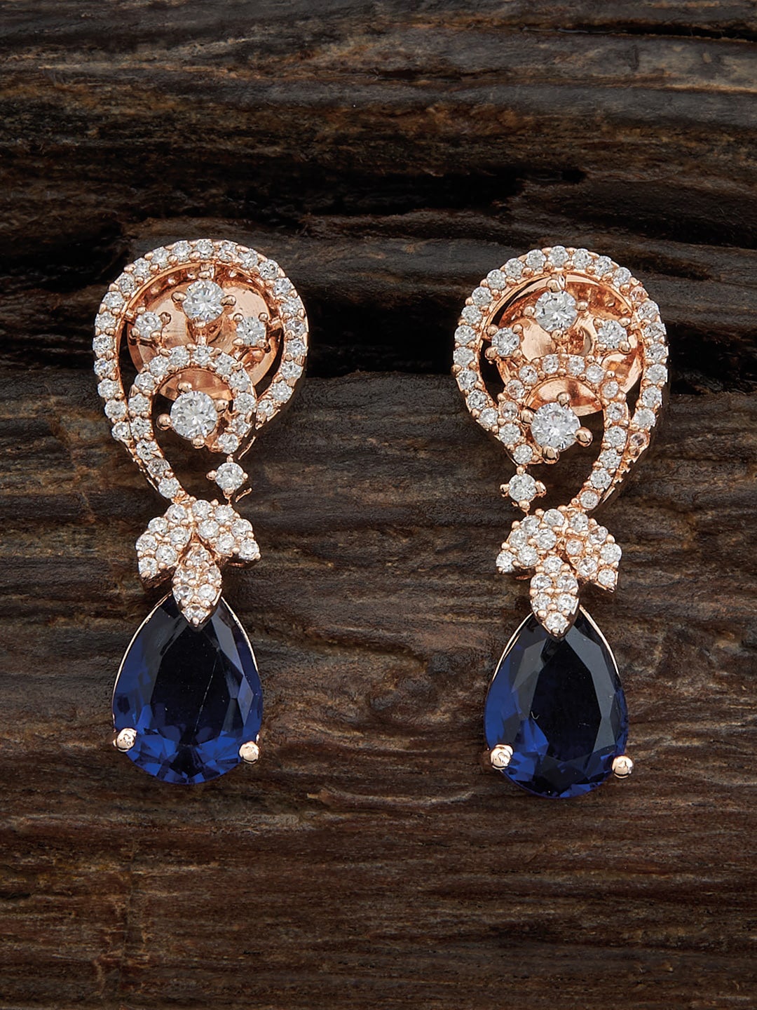 

Kushal's Fashion Jewellery Rose Gold-Plated Teardrop Shaped Earrings, Navy blue