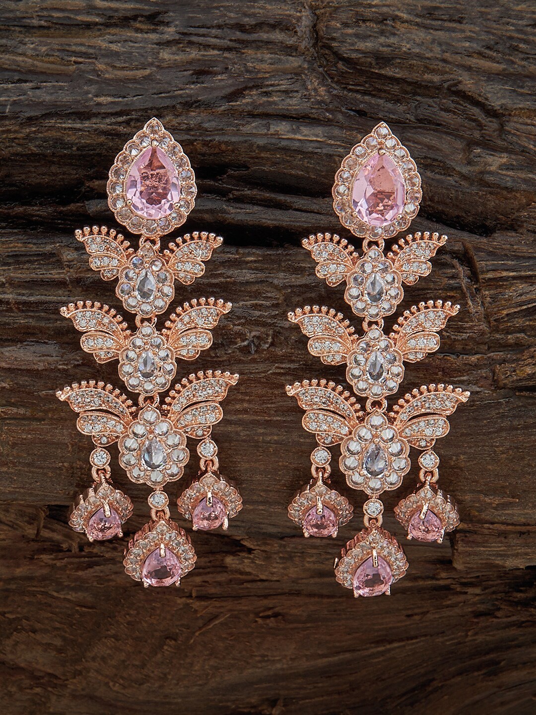 

Kushal's Fashion Jewellery Rose Gold-Plated CZ-Studded Classic Drop Earrings